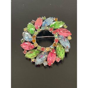 Rhinestone Circle Navette Pastel Brooch